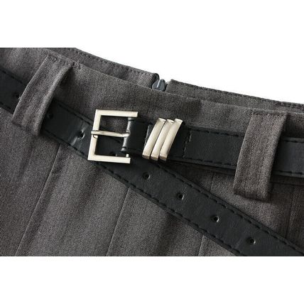 Mid-length high-waisted skirt women for casual pleated skirt with belt