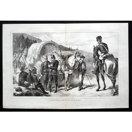WOUNDED GERMAN SOLDIERS ON THEIR WAY TO THE REAR 1870 VICTORIAN ENGRAVING