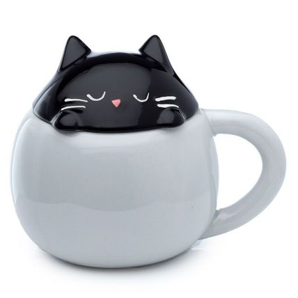 Black Cat Liddded Mug with Grey Base 11.5 CM Ceramic Gift TablewareFeline Meow