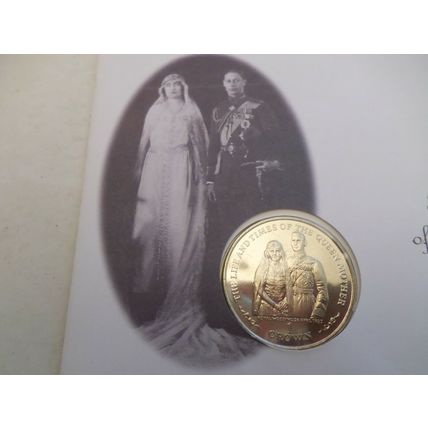 1999 Isle of Man, One Crown coin cover 100th Birthday Queen Mother-Wedding