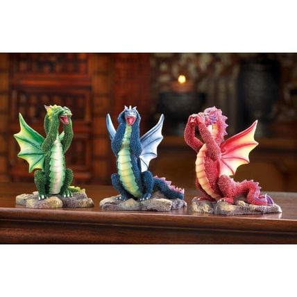 Hear-See-Speak No Evil Dragon Figurines Green Red Blue Set of Three Fantasy
