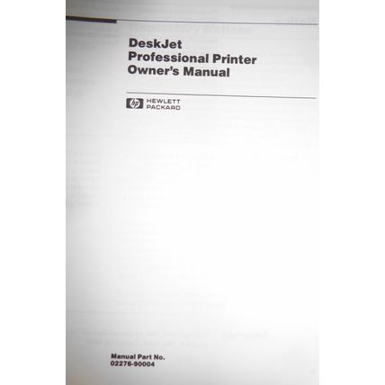 Hewlett-Packard DeskJet Professional Printer : Owner's Manual. 1988