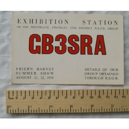 1959 QSL Card GB3SRA, Friern Barnet Summer Show, Exhibition Station