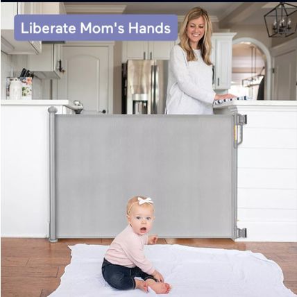 Momcozy 33" X 55". Retractable Gray-Baby Safety Gates, Dog Gate, Pet Gate,