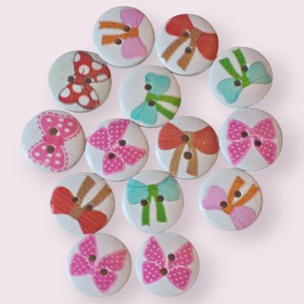 Bow Pattern Round Wooden Buttons Size 15mm Knitting Sewing Children's Buttons
