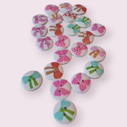 Bow Pattern Round Wooden Buttons Size 15mm Knitting Sewing Children's Buttons