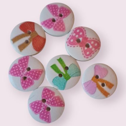 Bow Pattern Round Wooden Buttons Size 15mm Knitting Sewing Children's Buttons