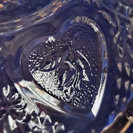 KIM Indonesia GLASS CANDY JAR Bowl Dish KIG Nut Hearts Roses Fleur De Lis