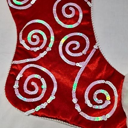 Whimsical Red ELF TOE CHRISTMAS STOCKING Velvet Satin Fuzzy Jingle Bells 23"