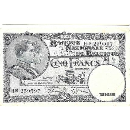 1938 Belgium 5 francs ex