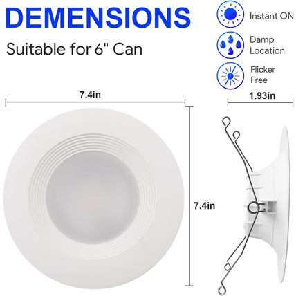 Energetic 12 Pack Retrofit LED Recessed Lighting 6 Inch, Dimmable, 12.5W=100W, D