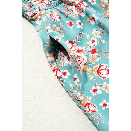 Green Plus Size Floral Print Square Neck Smocked Maxi Dress