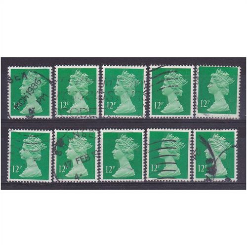 BULK STOCK.12p Bright Emerald x 10.Type Unchecked.Fine Used.nb12f