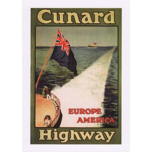 Maritime Poster Art Postcard Cunard Line Highway Steam Ship Europe America