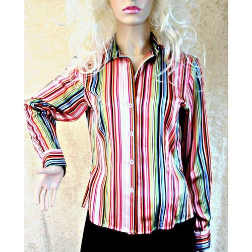 Designer Striped Silk Shirt Size 10 12 New With Tag