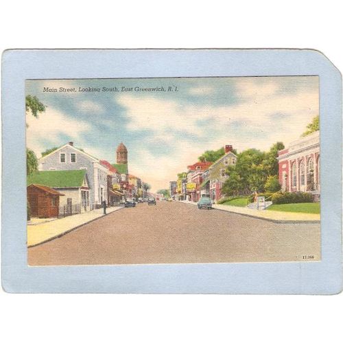 Rhode Island East Greenwich Main Street Looking South Street Scene w/Old C~458