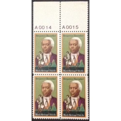 US Stamp #1804 mint: 15c 1980 Black Heritage, Benjamin Banneker MNH plate block