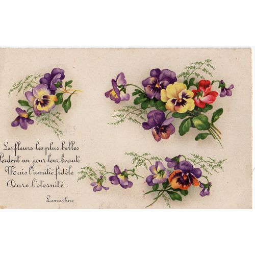 French Romantic Verse Postcard Pansies The most beautiful flower...