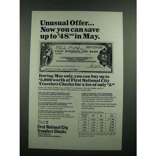 1975 First National City Traveler Checks Ad - Unusual Offer