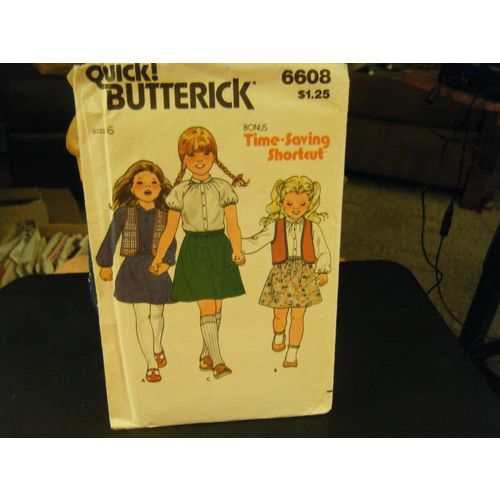 Butterick 6608 Girl's Dress, Blouse, Skirt & Vest Pattern - Size 6 Chest 25