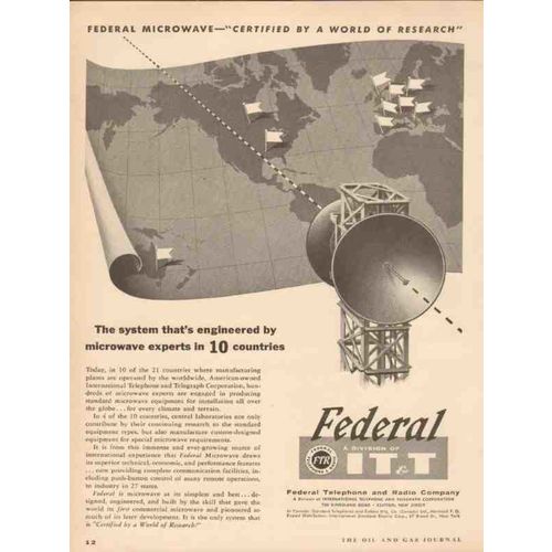 FEDERAL TELEPHONE RADIO COMPANY 1955 microwave research vintage ad