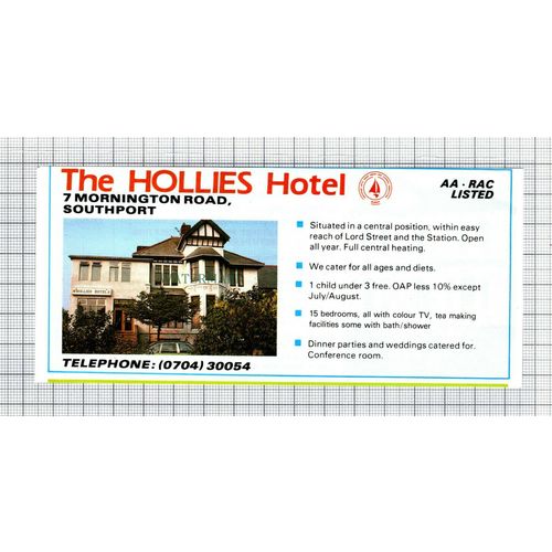 C7644) Fulwood Hotel Southport Barnes Houghton / The Hollies - 1986 Advert
