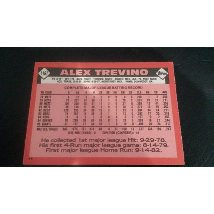 1986 Topps Traded Card # 116T Alex Trevino Excellent (5) Los Angeles Dodgers