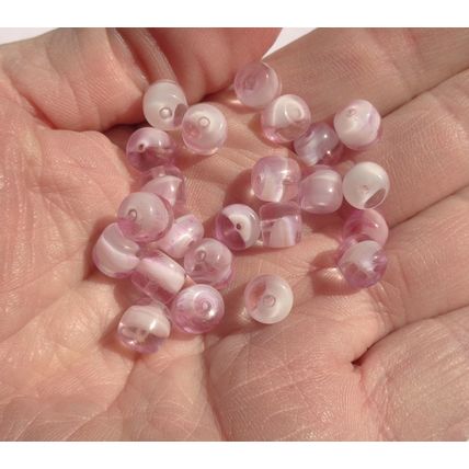 22 Vintage Pink Givre Glass Beads 6mm Barrel Pinkish Purple Craft bd076