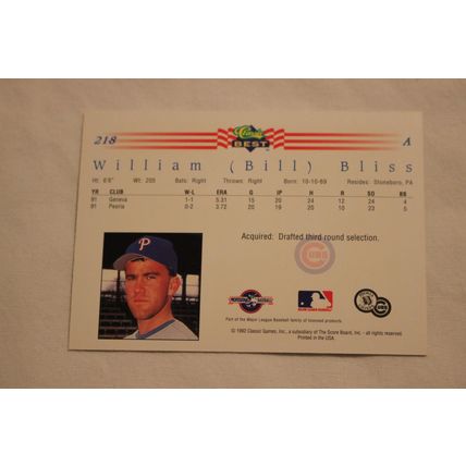 William "Bill" Bliss 1992 Classic Best NO. 218