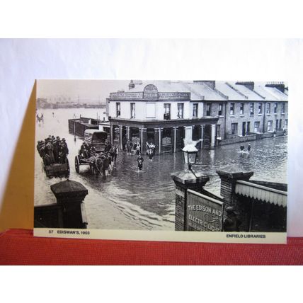 1903 FLOODS, EDISWAN'S, PONDERS END, ENFIELD, LONDON reproduction postcard =