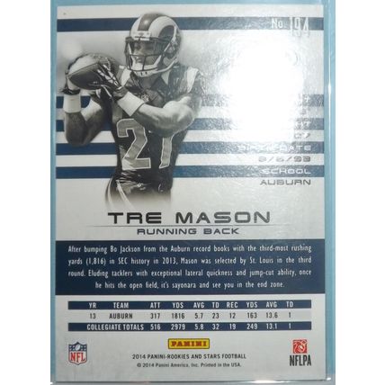 2014 Panini Rookies & Stars TRE MASON (Rams) Rookie Card #194