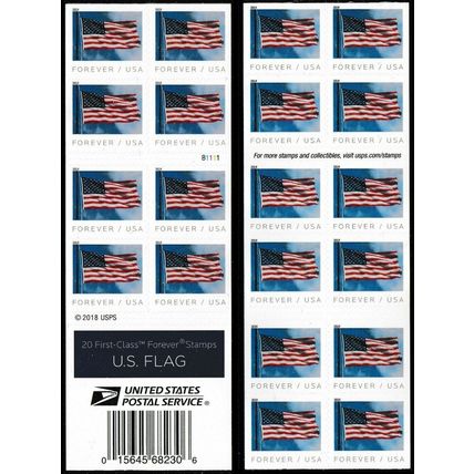 U.S. Flag Booklet of 20 - First Class Postage Stamps Scott 5345a