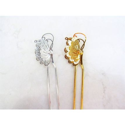 Antique style silver or gold filigree butterfly hair stick pick pin with crystal