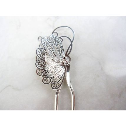 Antique style silver or gold filigree butterfly hair stick pick pin with crystal