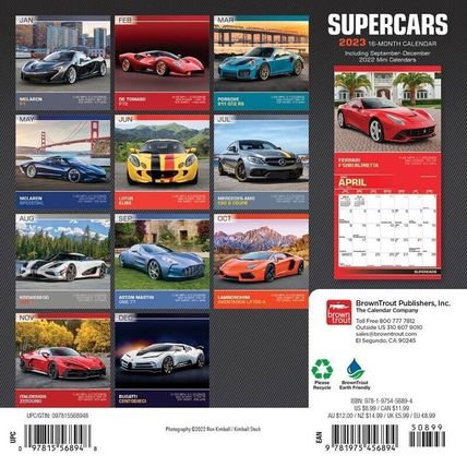 2023 SuperCars 7x7 16-Month Mini Wall Calendar