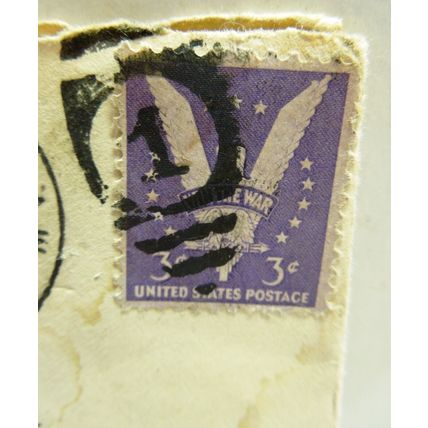 Vintage Letter Win The War Purple 3 Cent US Postage Stamp Eagle Cover 9/1/1945