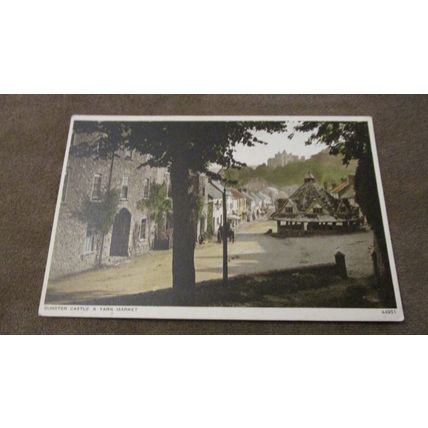 Photochrom Postcard - Dunster Castle & Yarn Market - Nr Exmoor Somerset