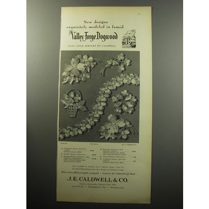 1957 J.E. Caldwell Jewelry Advertisement - famed Valley Forge Dogwood