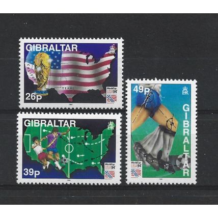 Gibraltar.World Cup Football Championship,U.S.A. set of 3.Mounted Mint.Nov23
