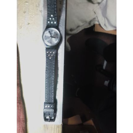 Swatch Watch Wrap Around Black Band 16” Faux Leather NEW BATTERY