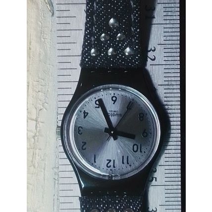 Swatch Watch Wrap Around Black Band 16” Faux Leather NEW BATTERY