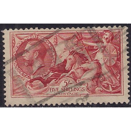 GB 1934 KGV 5/-d Bright Rose Red Seahorse used SG 451 CV £85 ( L1316 )