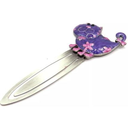 Cat Bookmark Metal Purple & Pink with Enamel & Diamante Detail 11 CM Gift