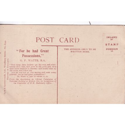 Eyre & Spottiswoode Postcard For He had Great Possessions - Watts