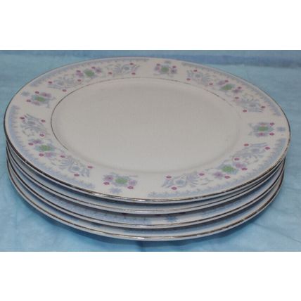 RARE Serenade 8225 Fine China Roses Blue White Salad Plates Set of 4 - 7 1/2"
