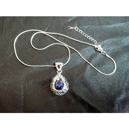 Beautiful Silver Sapphire Blue CZ Crystal Pendant WGP Necklace Gift Boxed