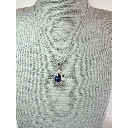 Beautiful Silver Sapphire Blue CZ Crystal Pendant WGP Necklace Gift Boxed