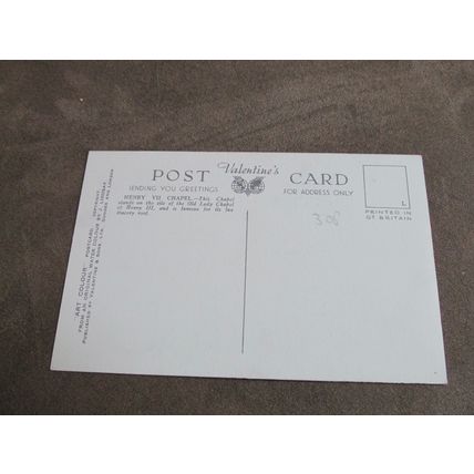 Valentines Postcard - Westminster Abbey, London - Artist J Lindsay / A2122