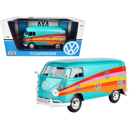 Volkswagen Type 2 (T1) Delivery Van "Peace" Turquoise Metallic 1/24 Diecast M...