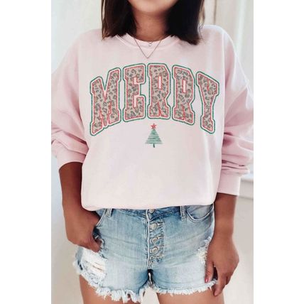 MERRY LEOPARD CHRISTMAS GRAPHIC SWEATSHIRT